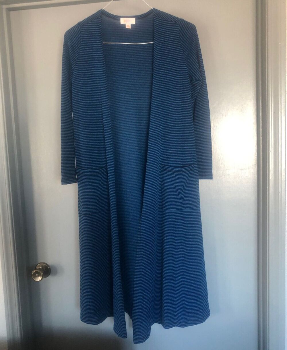 Duster Cardigan Sweater Size XS Blue Striped Long Open Front Long Sleeves